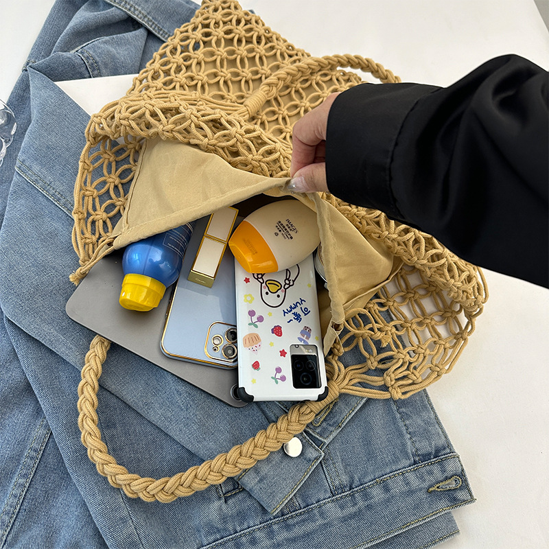 Bolsa de alta capacidad de bolsa de algodón hecha a mano cuerda agujero bolsa de vacaciones bolsa de playa bolsa de malla trenzada bolsa de paja