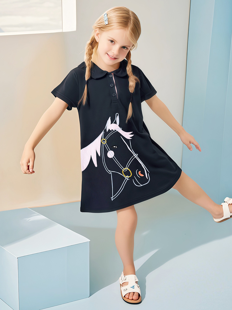 Little maven fábrica al por mayor vestido de niña falda de manga corta transfronteriza para niños falda de verano europea y americana