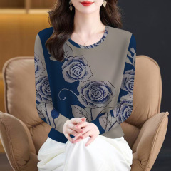 批发2025年新款春秋爆款女士t恤显瘦遮肚圆领时尚长袖一件代发