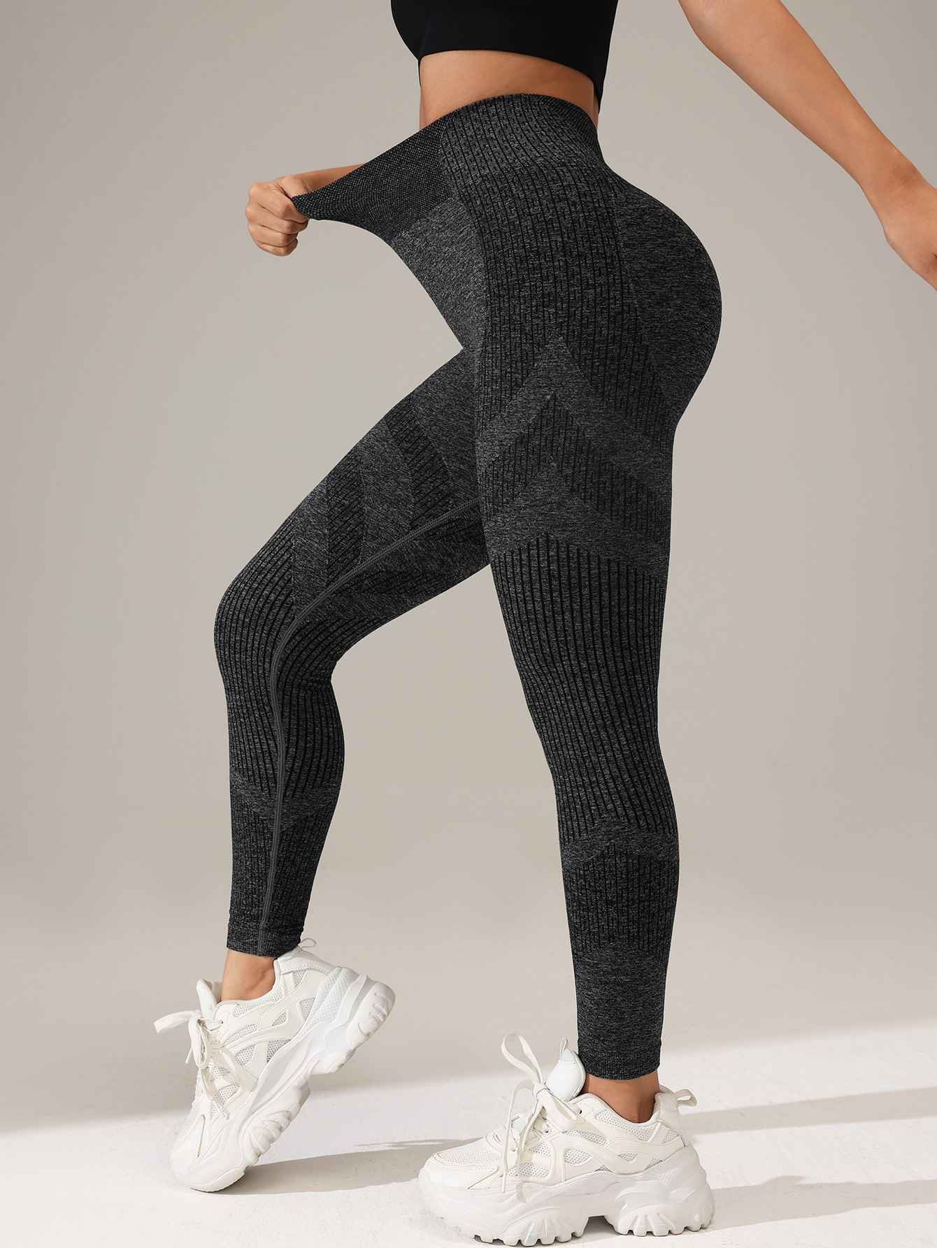 Pantalones sin costuras AB Pantalones de elevación de cadera alta para correr Pantalones de ejercicio Pantalones de legging estriados