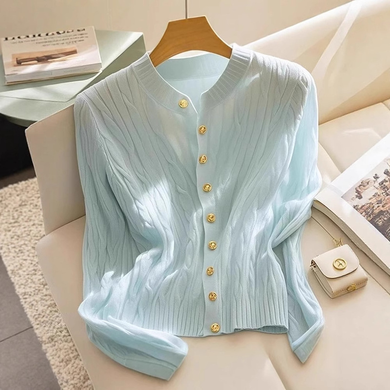 Tweed Style Mint Blue Twist Knitwear for Women 2025 Early Spring New Korean Style Lazy Knitwear Cardigan Jacket