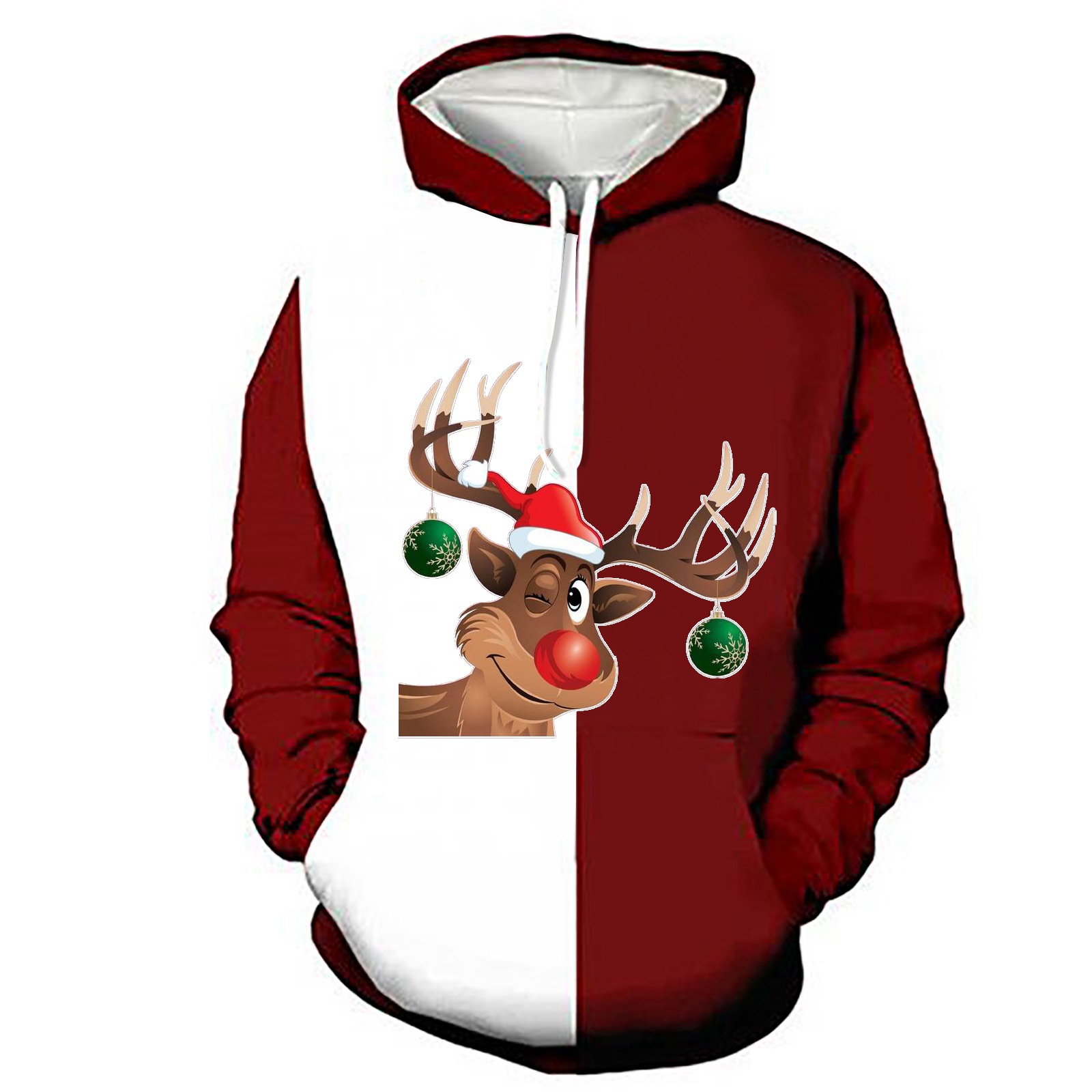 Color Block Hooded Loose Plus Velvet Padded Sweatshirt Image 2