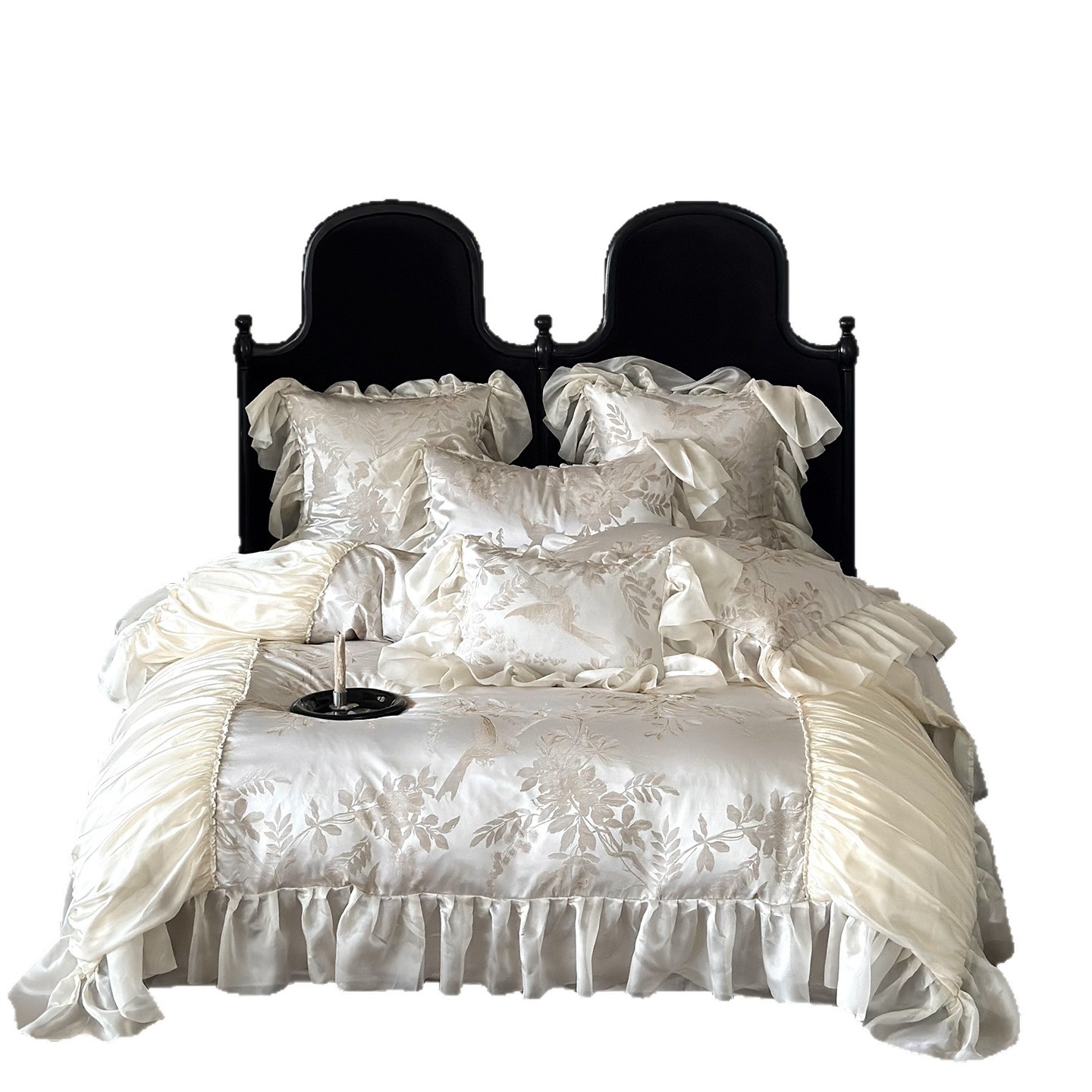 Nordic French Vintage Boho Luxury High-precision Jacquard Four-piece Set, Long-staple Cotton, French Chiffon Trim, Vintage Pure Cotton Duvet Cover,_voghion.com