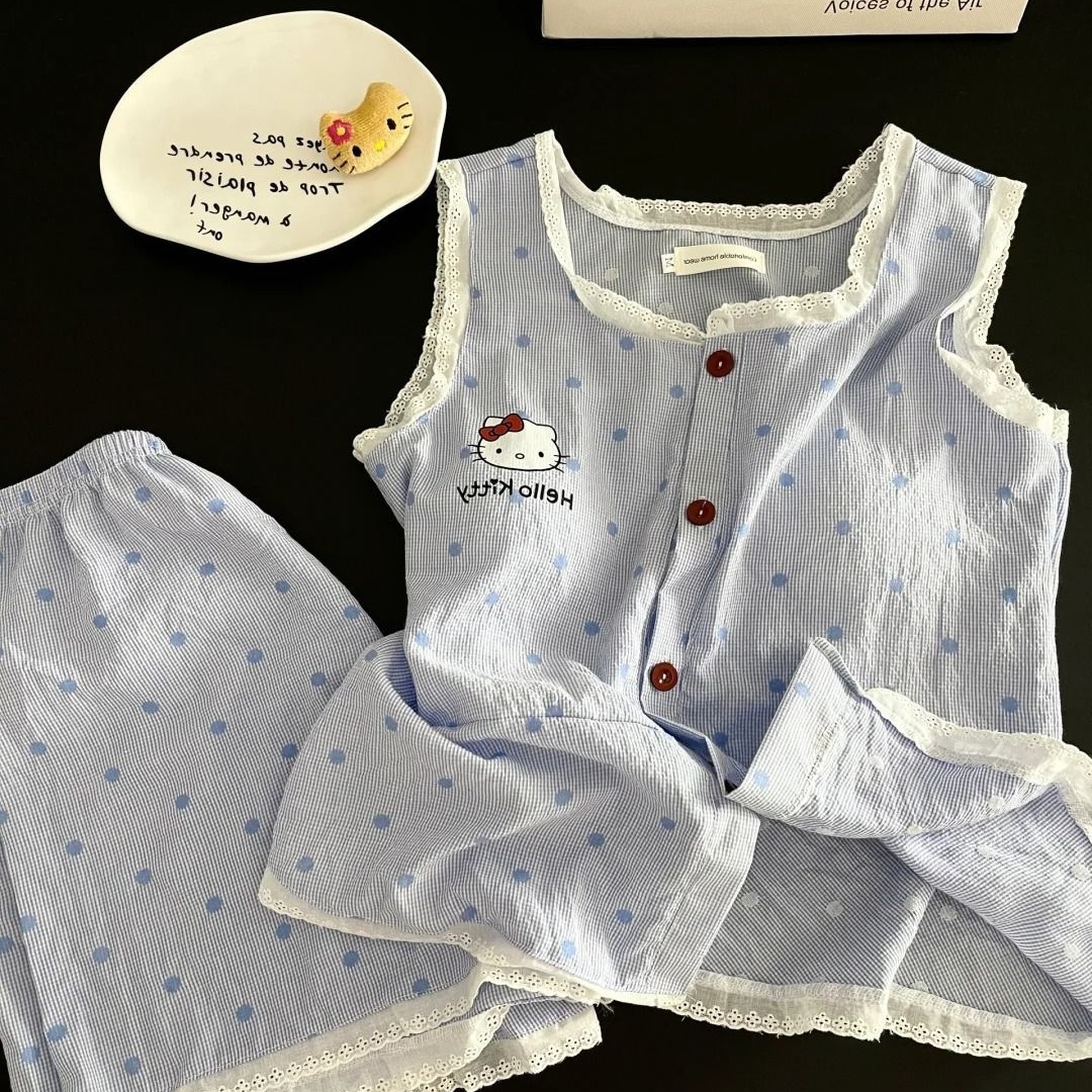 Lace Cute Hellokitty Pajamas Women's Summer New Suspender Shorts Summer Home Wear Set Ready for Sale