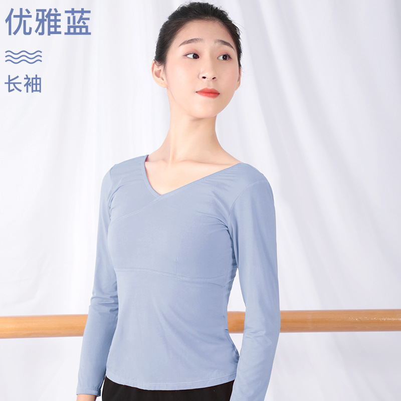 Ropa de baile para adultos ropa de práctica de ballet femenino frente Cross aeróbicos manga larga yoga body Dance Top T-shirt