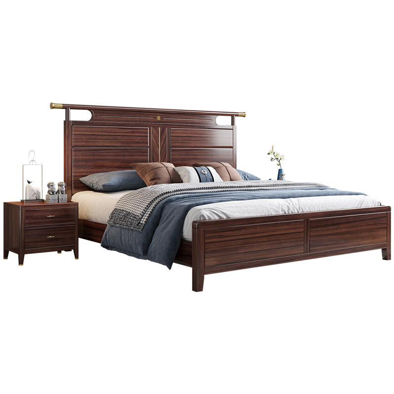 Nuevo estilo chino de madera de madera negra 1.5M cama de matrimonio simple moderna dormitorio de alojamiento de vivienda muebles de almacenamiento cama de madera maciza doble 1.8m