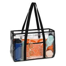 新款时尚女士透明沙滩包时尚单肩包透明手提包 拉链开合防水防沙