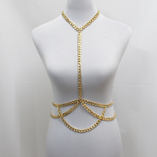 European and American Exaggerated Punk Style Metal Aluminum Chain Body Chain Chest Chain Women's Street Photography Dance Clothing Performance Accessories Item