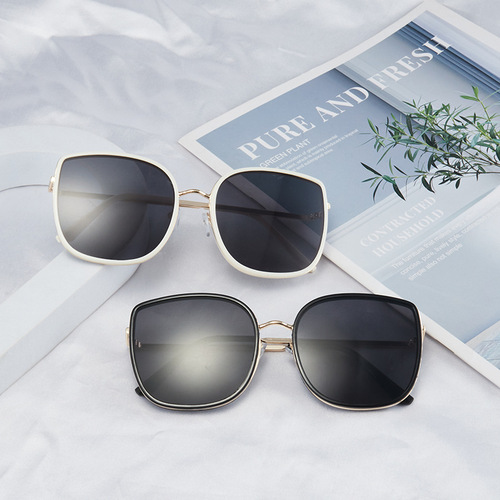 New style women's sunglasses metal square large frame glasses fashionable Korean style street style internet celebrity sunglasses 2006