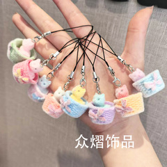 パーソナライズされた新しいフラワーバスケット子猫ぬいぐるみペンダントかわいい植毛バッグキーホルダー携帯電話チェーンペンダント