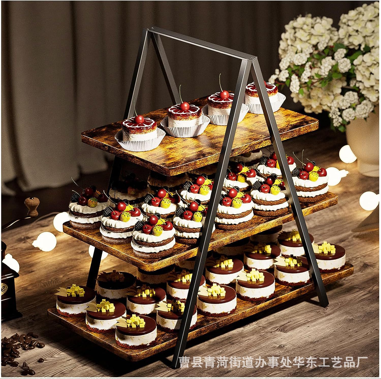 Desktop wooden shelves Family gathering dimmore tray ironing multi -layer cake frame Camera -shaped solid wood storage disc