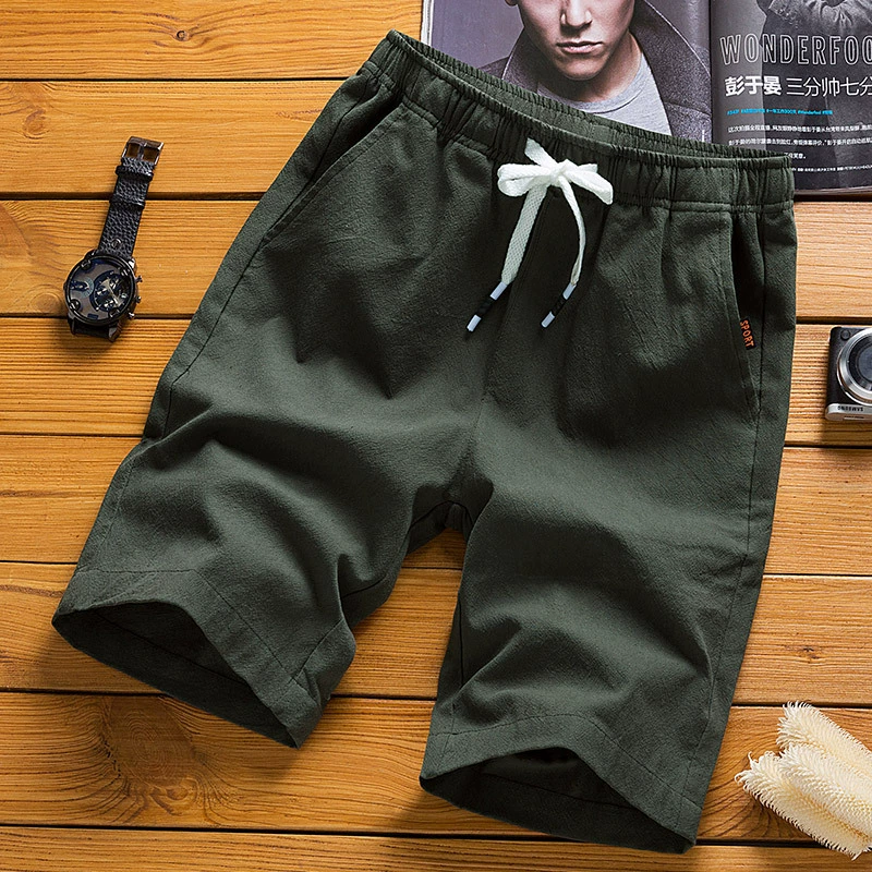 Summer trousers for leisure, beach shorts for boys, plus size, Chinese style, cotton and linen
