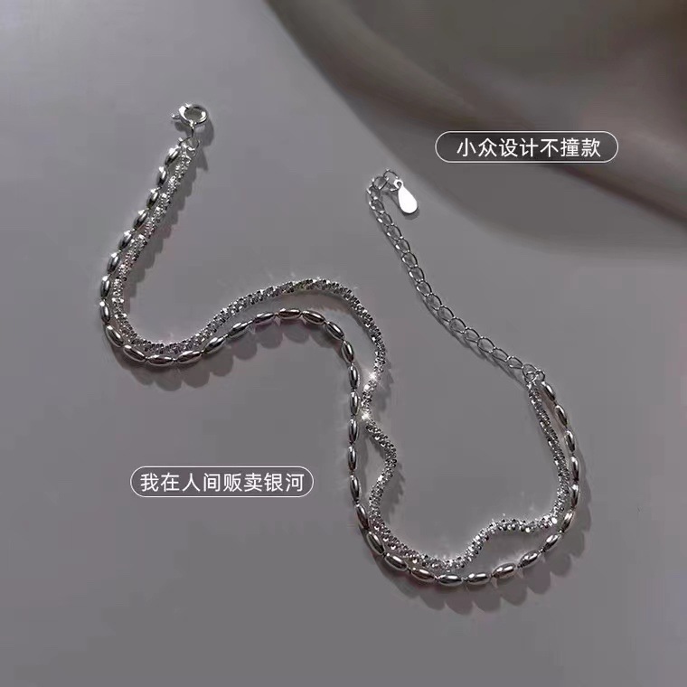 925 plata esterlina de doble capa de arroz de granos de tobillo estrella de cielo para mujeres nuevas moda nichos de alta calidad estilo versátil joyería de plata