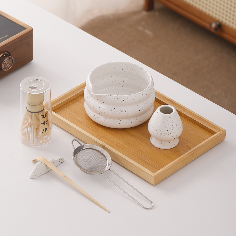 7件套Matcha set 紫色黑墨点茶筅抹茶刷百本立陶瓷抹茶碗工具套装|undefined