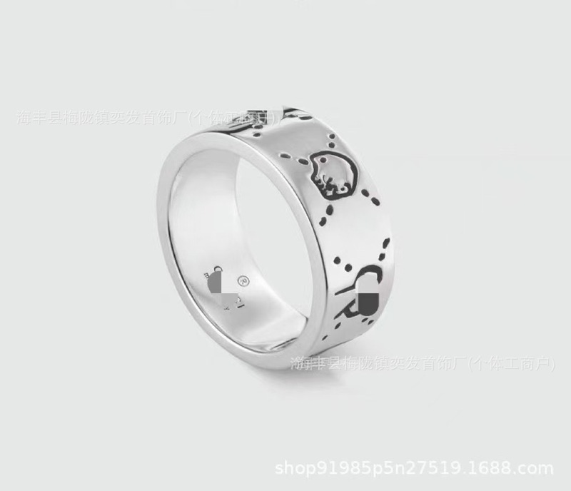 古家925シルバーダブルGストライプ花鸟爱恐れなし男女カップルペアリングシンプルファッション指轮バレンタインギフト|undefined