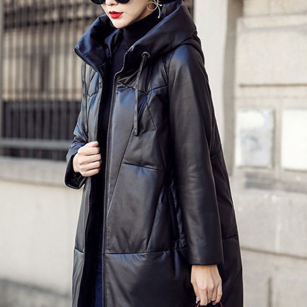 Mid-Length Pu Leather Jacket with Cotton Lining for Women, 2025 Winter New Korean Style, Cocoon-Shaped, Thickened, Loose Cotton Coat