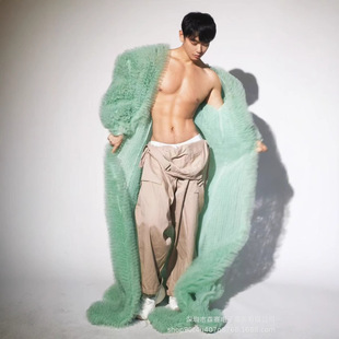 New Cyan Niche Cardigan Coat Gogo Performance Outfit Stylish Autumn and Winter Personality Street Fashion Suit