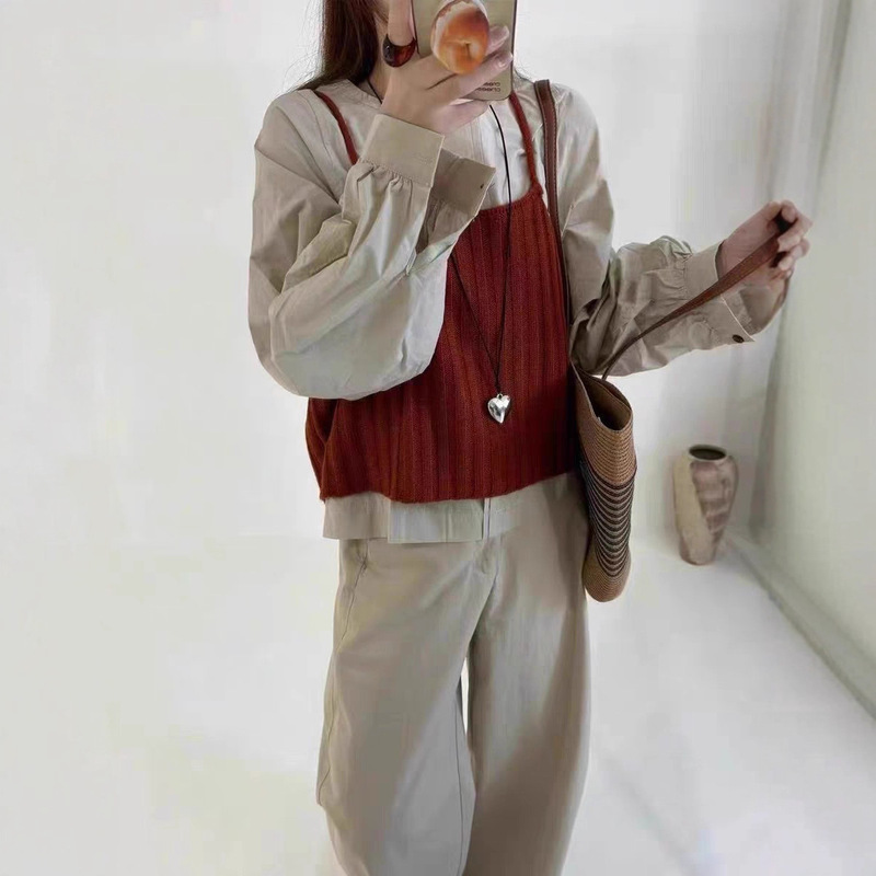艾！8817简约衬衫针织吊带两件套长55-仅供货经销商不退换|undefined