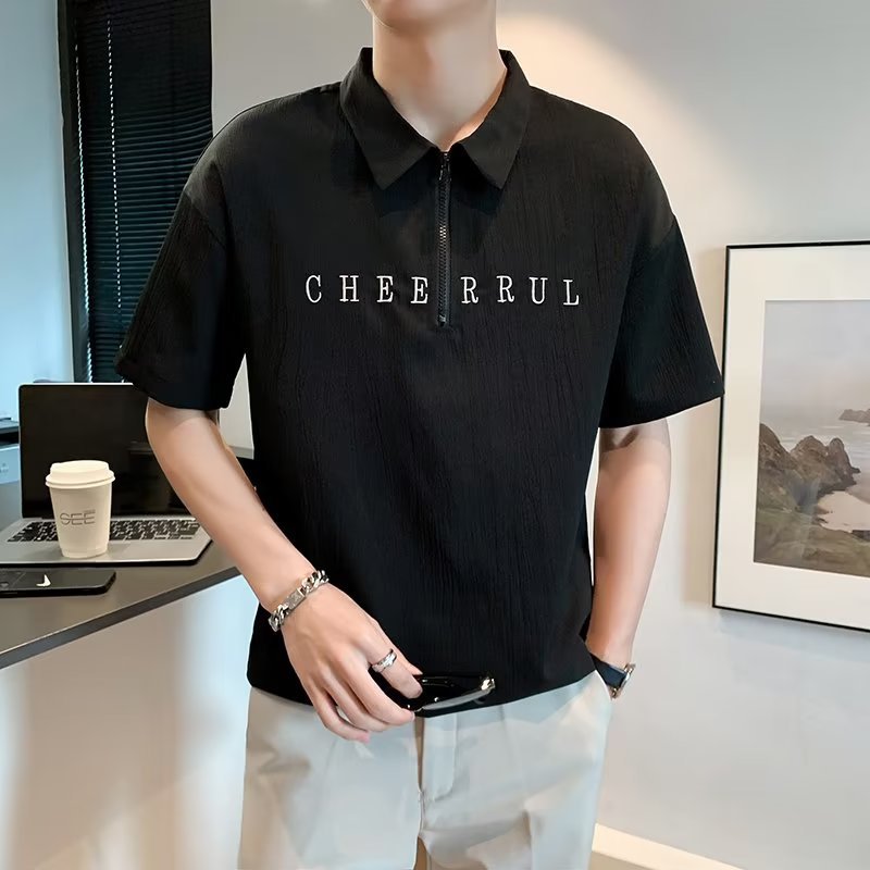 2024 verano nueva personalidad tendencia de moda t marca de moda camisa POLO hombres solapa suelta delgada camiseta de manga corta hombres