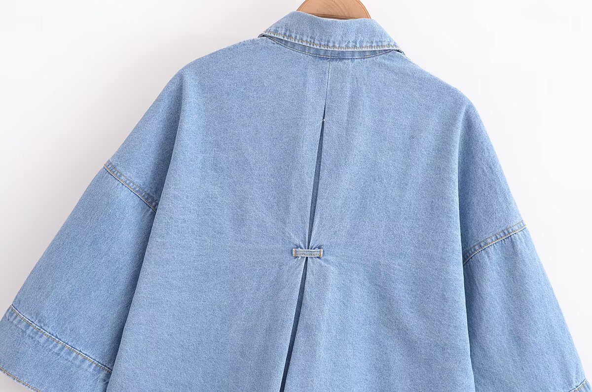 Women's Casual Denim Shirt And Pants Set Wide Sleeve Top with Relaxed Fit Jeans Korean Inspired Outfit for Spring_ecoleips.com