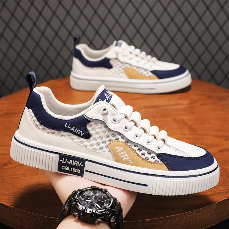 Zapatos de hombre de la estación europea, zapatos deportivos casuales transpirables de malla de transmisión en vivo de verano, zapatos de plataforma de todo fósforo de alta gama para estudiantes de moda