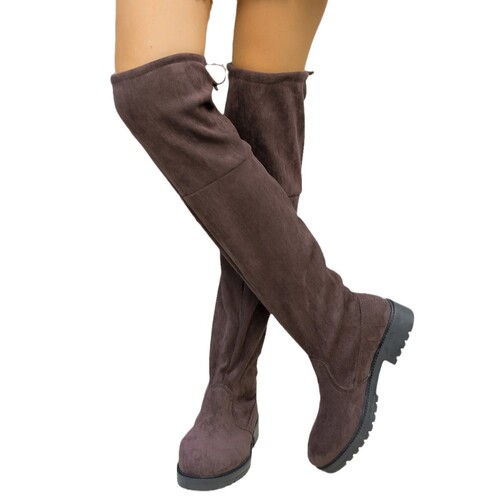 European and American large size suede low-heel over-the-knee boots for women's new style rear lacing thick heel thin high-boots