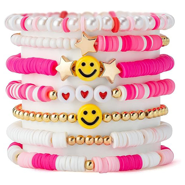 Amazon's Best-Selling Pearl Colored Clay Smiley Face Bohemian Beaded Bracelet Soft Pottery Stacked Bracelet Wholesale
