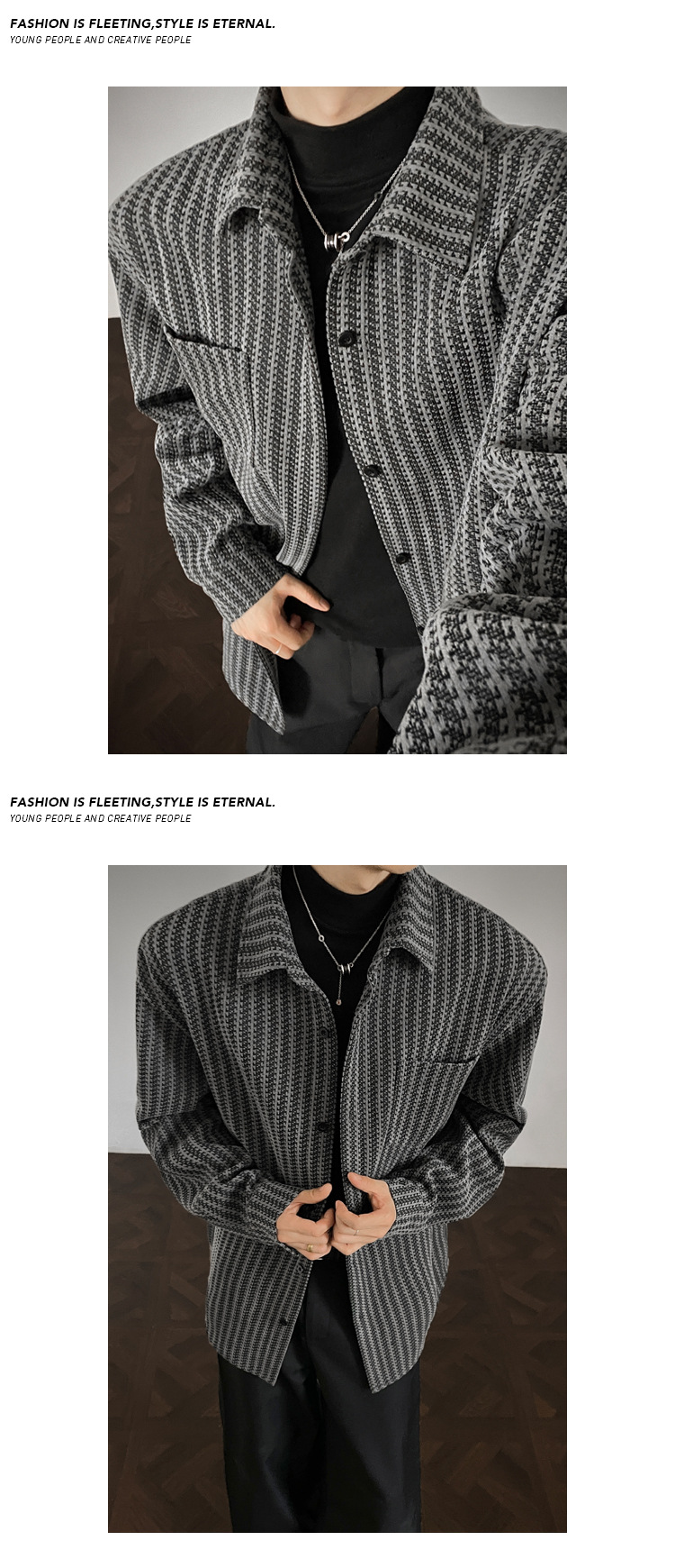 Camicia da uomo in stile retrò americano, con motivo a spina di pesce pesante, primavera autunno, di alta qualità, con colletto rovesciato_voghion.com