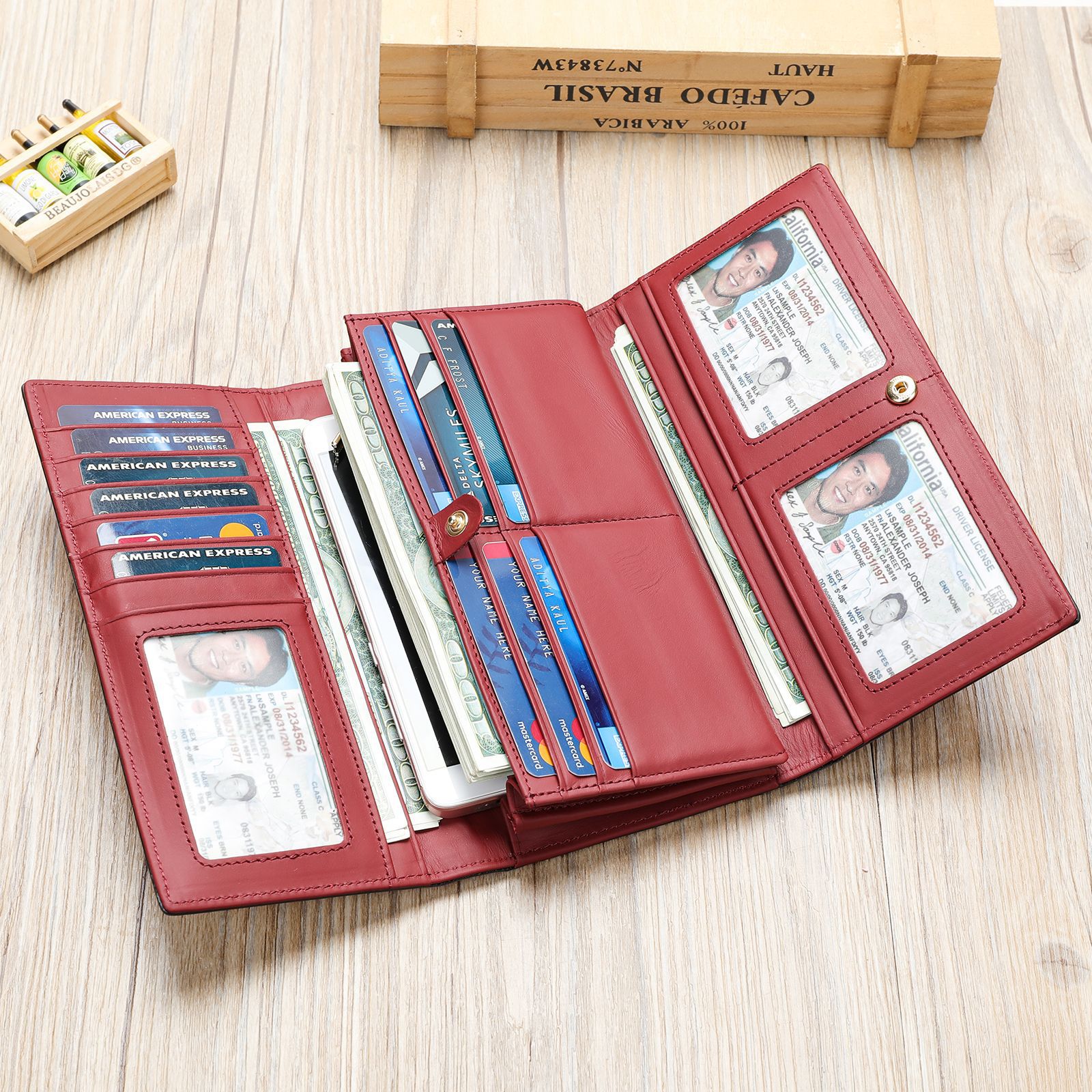 Anti-magnetic RFID Genuine Leather Women's Wallet Medium And Long European And American Retro Women's Wallet Tri-fold Clutch Bag Coin Purse_voghion.com