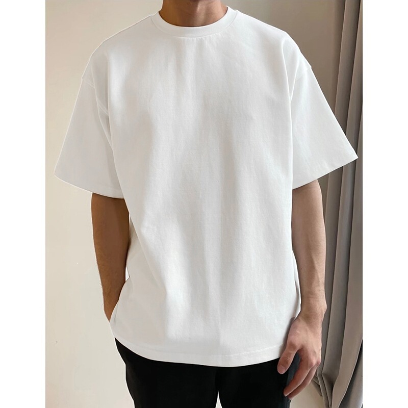 Black Heavyweight Casual Short-Sleeve T-Shirt for Men, Summer College Style Round Neck Tee, American Style Regular Shoulder Versatile Short-Sleeve Top