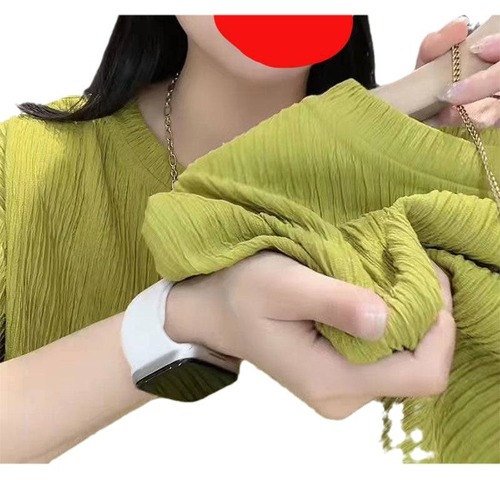 Women's T-padded Short-sleeved Shirt for Women in Summer European Large Edition Loose Casual Design Niche Qianye Wrinkled Slit Half