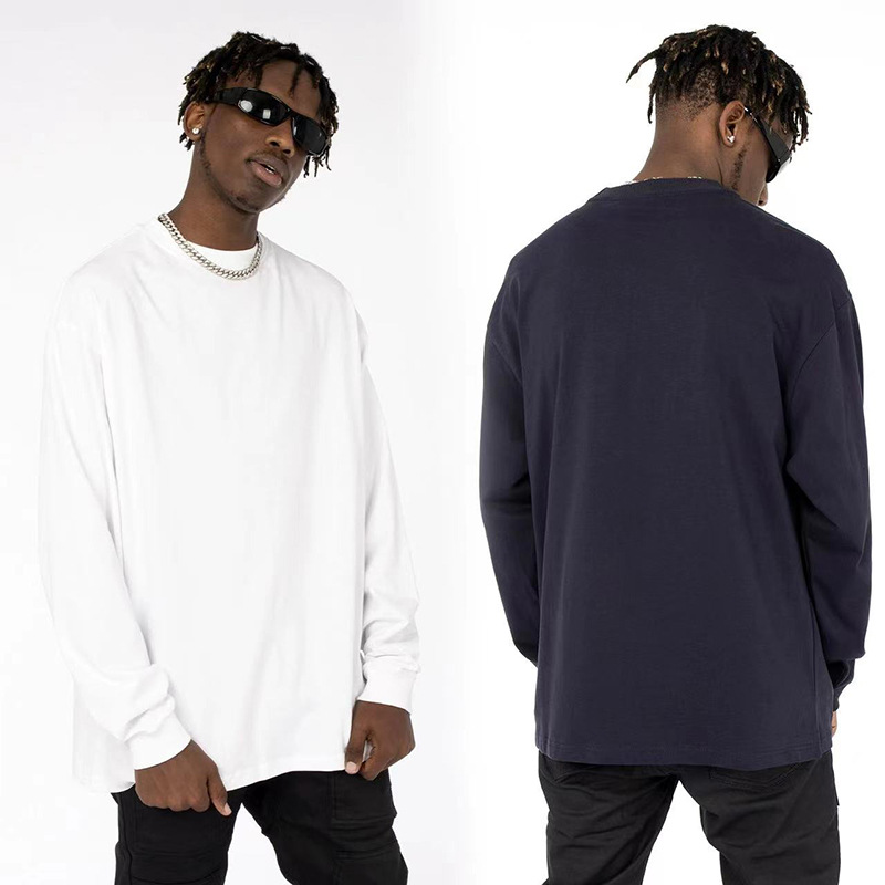 Otoño y invierno nuevo algodón pesado pequeño cuello camiseta de manga larga hombre micro cuello alto 350g suelta camiseta de base universal