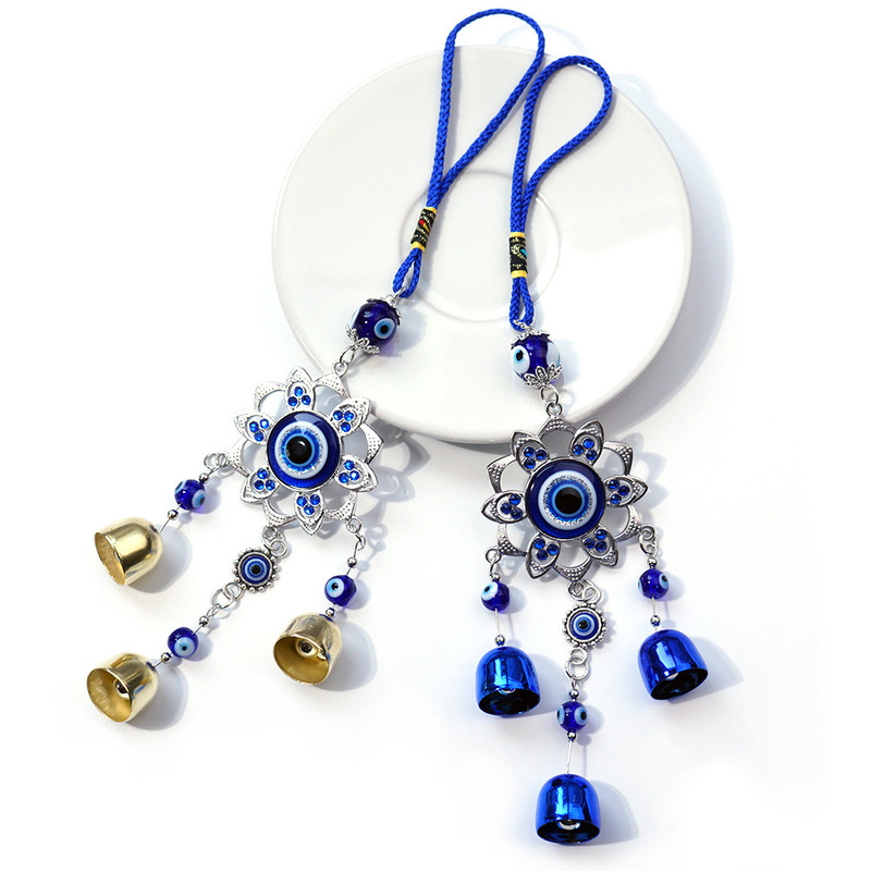 Cross-border Europe and the United States blue eyes metal flower wind chime pendant evil eye jewelry decoration car hanging factory in stock Cross-border Europe and the United States blue eyes metal flower wind chime pendant evil eye jewelry decoration car hanging factory in stock