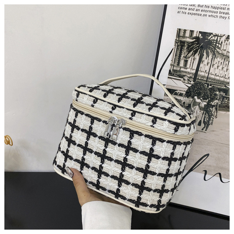 Nuevo maquillaje estilo Instagram para mujer, portátil, sencillo, de gran capacidad, de viaje de alta gama, artículos de tocador de gran tamaño, a cuadros_voghion.com