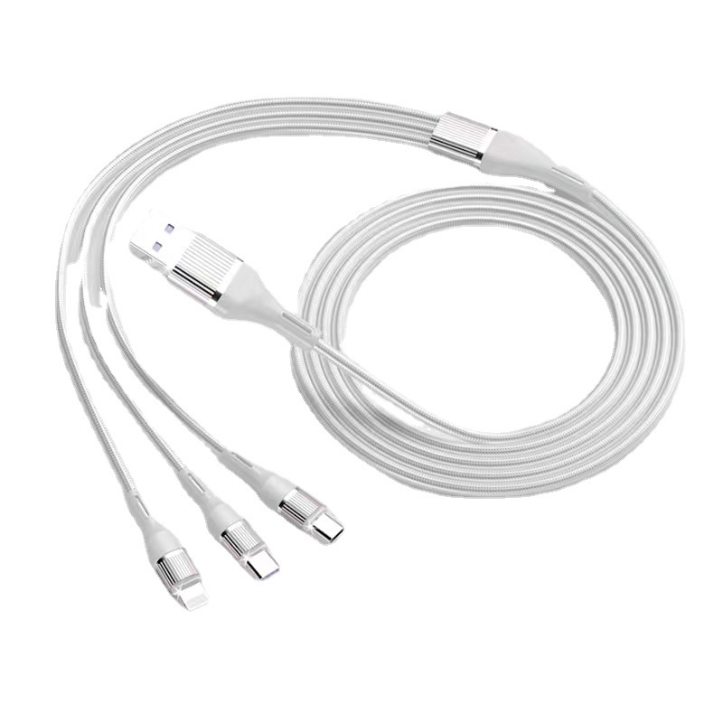Cable de carga rápida 3 en 1 de nylon trenzado, tipo-C, micro USB y Lightning, aleación de aluminio