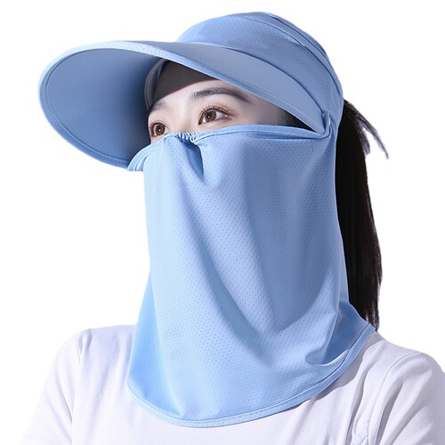 Sun Hat Ice Silk Wholesale Women's Summer Open-Top Sun Protection UV Blocking Wide Brim Face Mask One-Piece Sun Hat