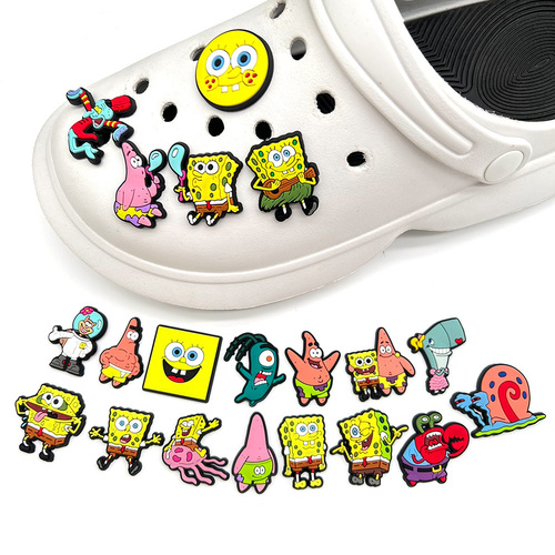 Cute SpongeBob-themed Croc-Style Shoes with PVC Soft-Gel Decorative Accessories—Perfect for DIY Cute Footwear