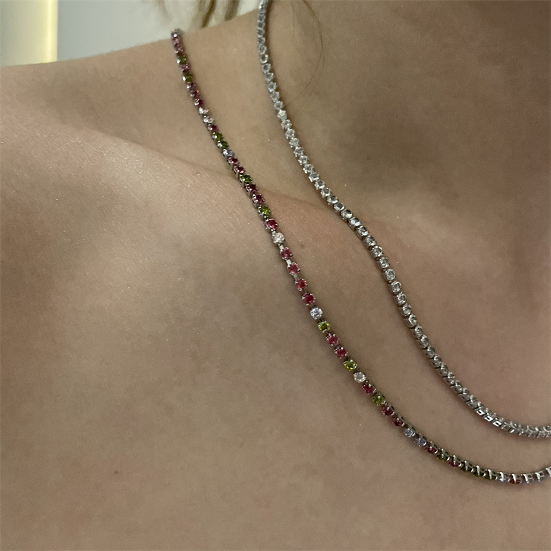 Simple Inlaid With Color Zircon Thin Chain Necklace display picture 5