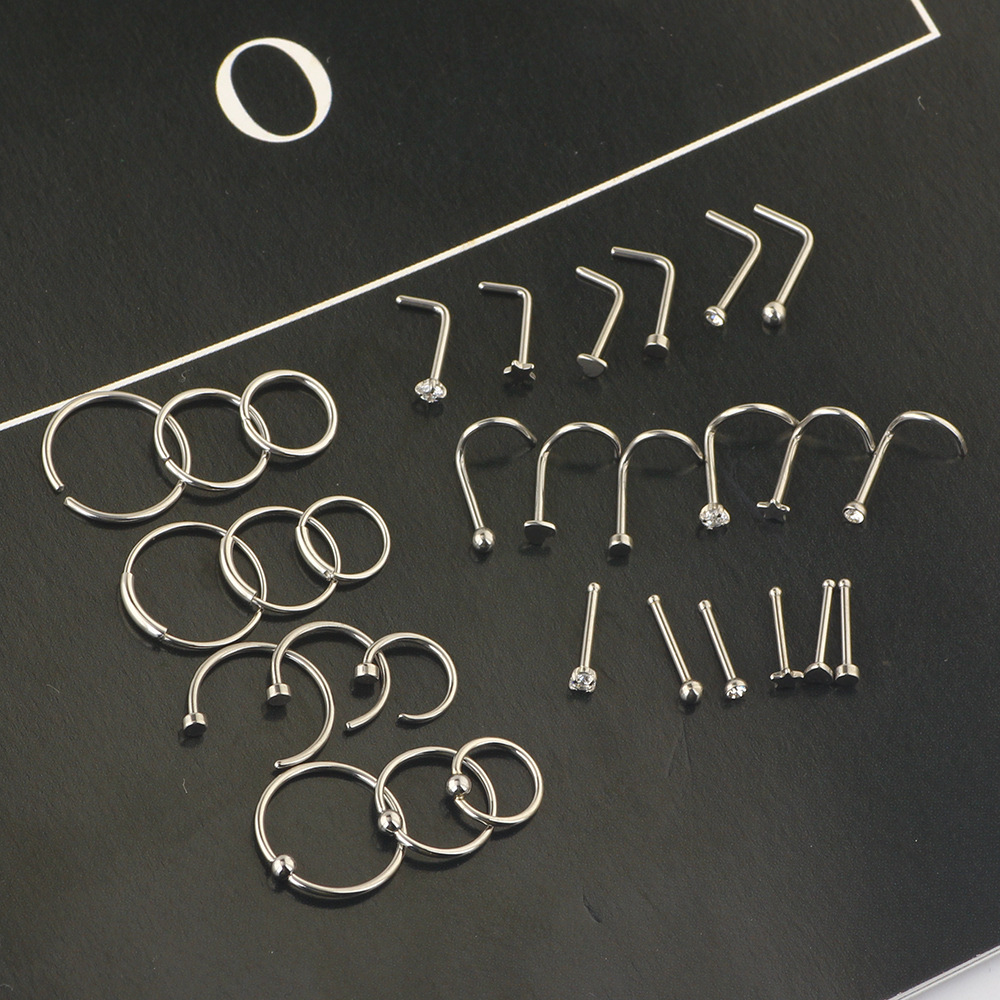 Rose Gold Nose Nail Ring Set 20G Stainless Steel CZ Piercing Jewelry - 30 Pcs detail image 14
