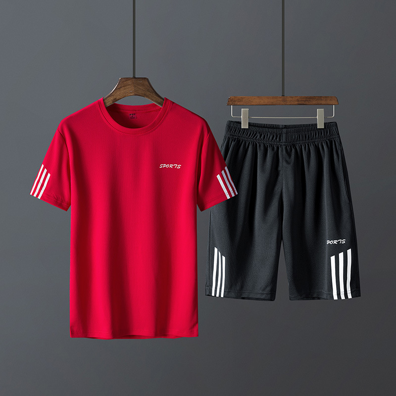 Set de mangas cortas de verano para hombres delgado acondicionamiento rápido ropa de secado hombre juego deportivo casual pantalones cortos sueltos dos piezas para correr