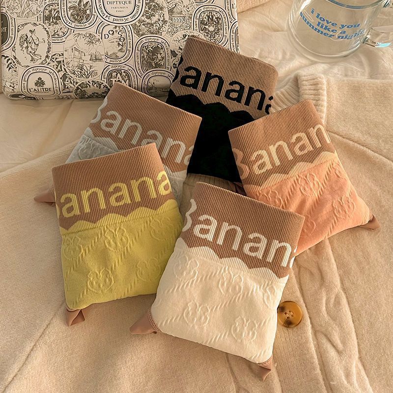 BANANA Banana Rabbit Print Underwear Women's High Waist Traceless Cotton Crotch Antibacterial Breathable Girl Student Sports Style Briefs