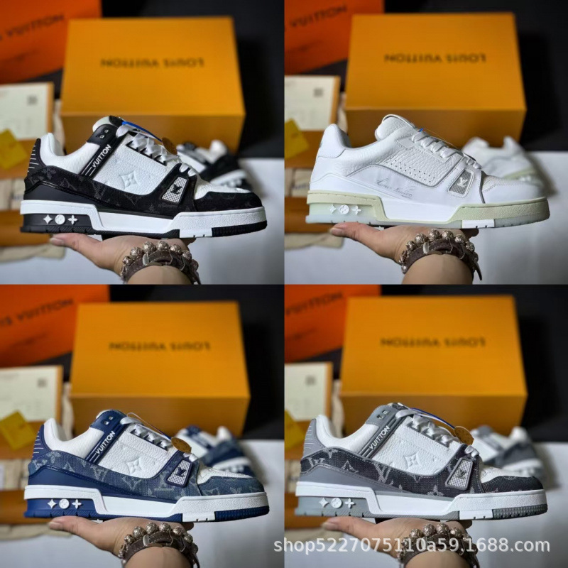 Putian High-End Genuine Leather Lv Trainer New Model Sneakers for Couples, Cross-Border Luxury Sports Casual Shoes for Men and Women