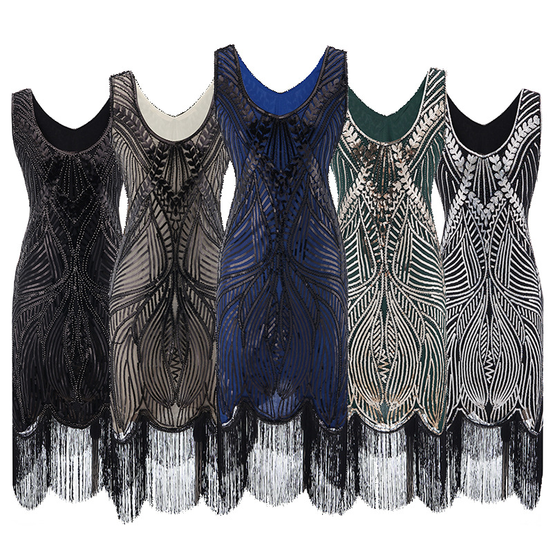 thumbnail image 4 of Vestido de noche con borlas y lentejuelas hechas a mano para mujer, 4 of 6