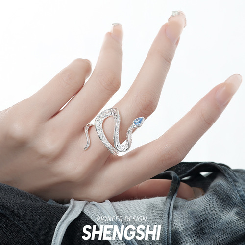 European and American niche snake-shaped ring best-selling versatile fashion cross-border simple design internet celebrity temperament topaz ring for women