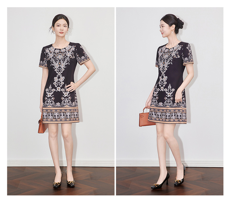 Váy chữ A phong cách Chanel in họa tiết định vị cao cấp, tôn dáng, mùa hè — Màu đen chi tiết 14