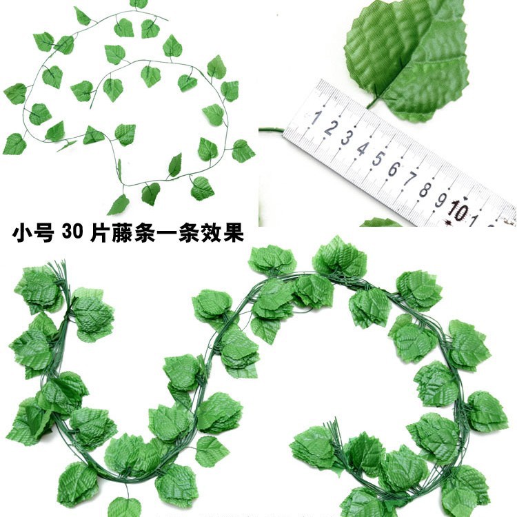 Ratán artificial decoración de plástico de hoja perenne decoración de techo ratán vid artificial verde rábano uva hoja tubo de bobinado