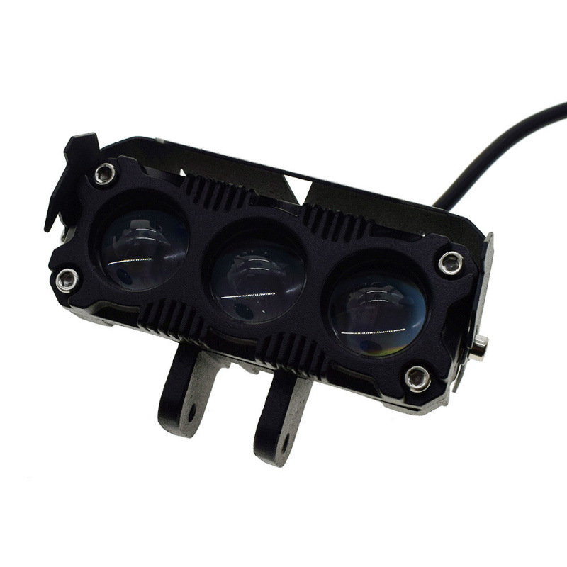 Motocicleta LED de dos colores cañón de acero 3 perlas blanco y amarillo doble luz de amplio voltaje 9 - 85V cañón láser