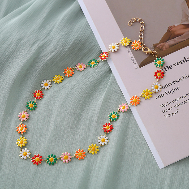 Holiday, Daily Occasion Copper IG Style Sweet Enamel Flower Bracelets Necklace