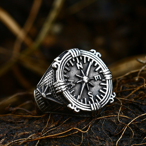 beier foreign trade retro compass titanium steel ring European and American men's stainless steel cast anchor ring