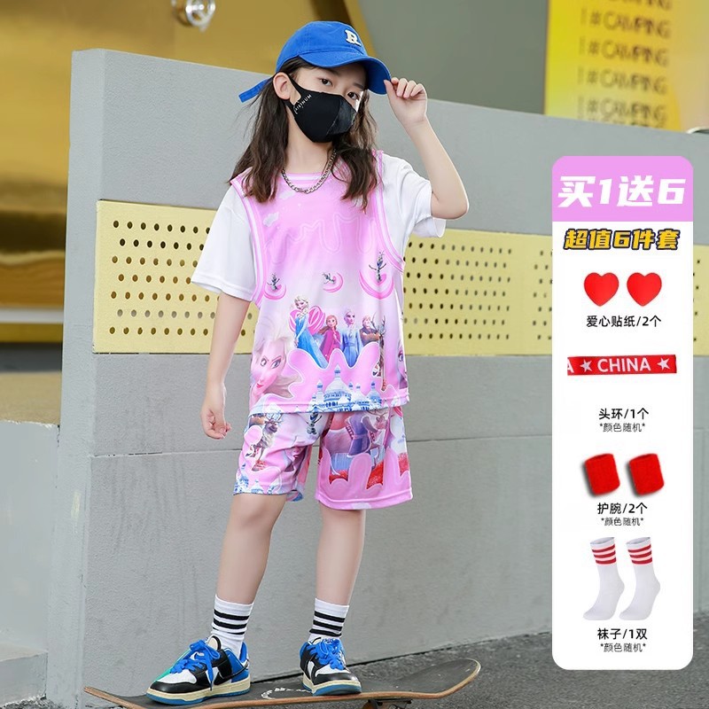 Aisha Kidsren's Basketball Uniform Customized Girls Summer Suit Game Training 6 Pieces for Women 2024 New Camouflage